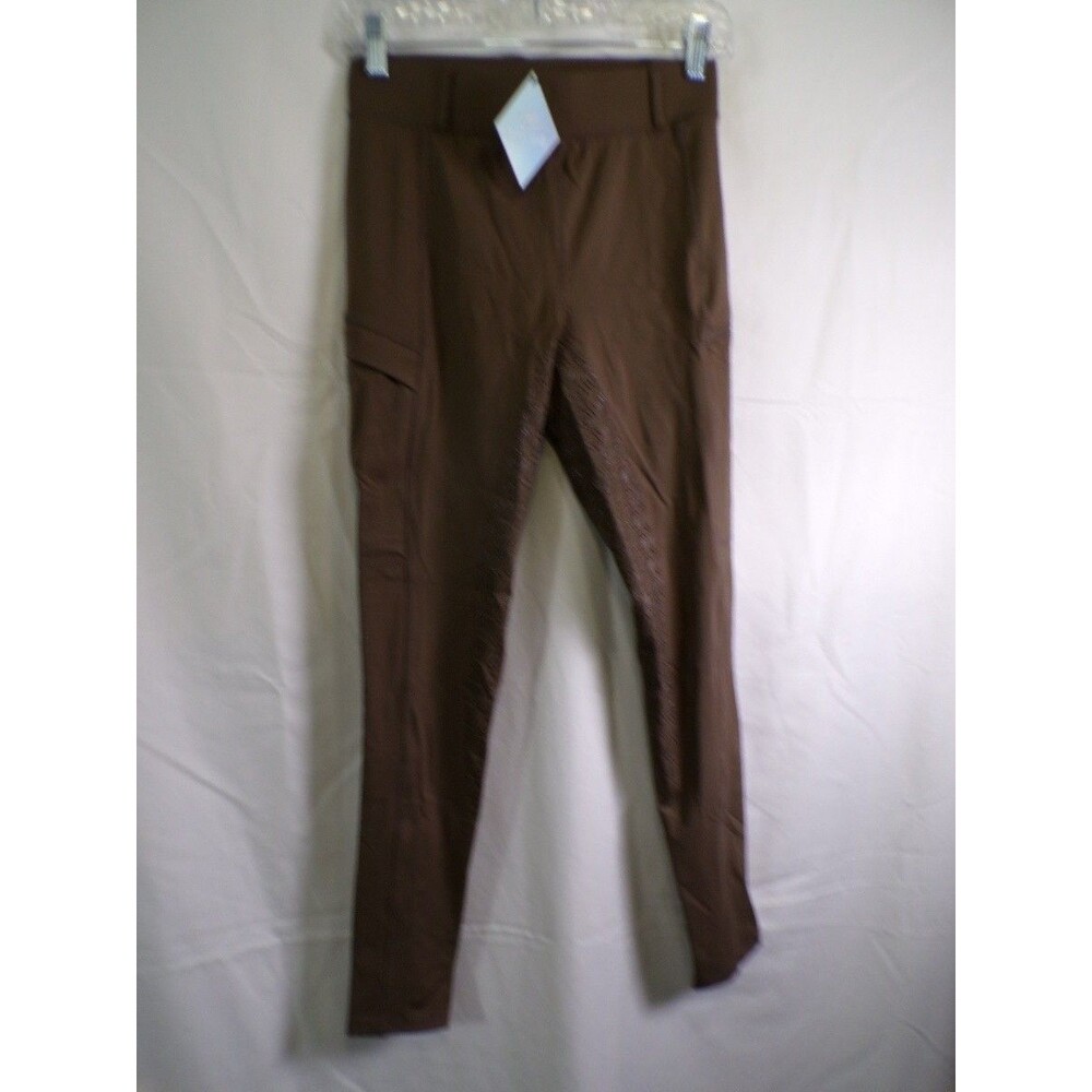 FITST-4 Women Leggings Brown S Silicone Grip Cargo Pocket 75% Nylon 25% Spandex